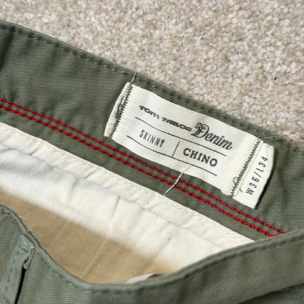 Tom Tailor Denim Chino Pants Men 36x34(*36x32) Olive Green Skinny Stretch Cotton